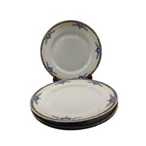 Victoria‎ Czecho-Slovakia Dinner Plates Vintage Blue Gold Cream Set of 4